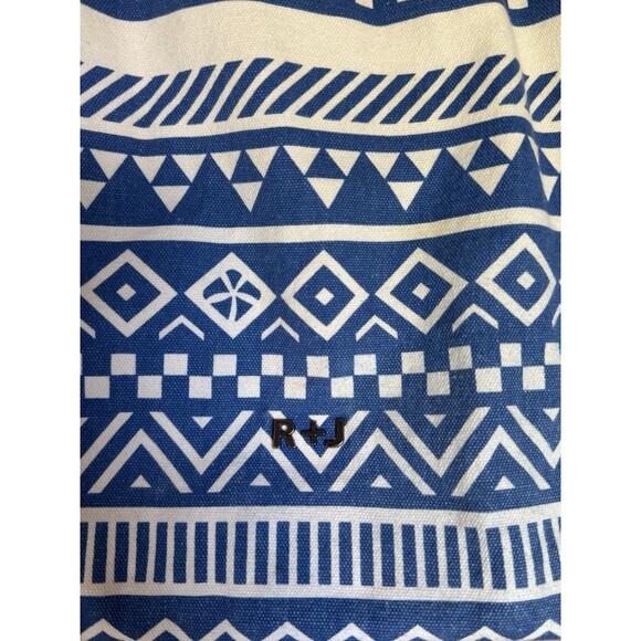 R & J BoHo Painted Canvas Tote HandBag Purse Thick Braided Handles LG Blue White - Picture 3 of 4